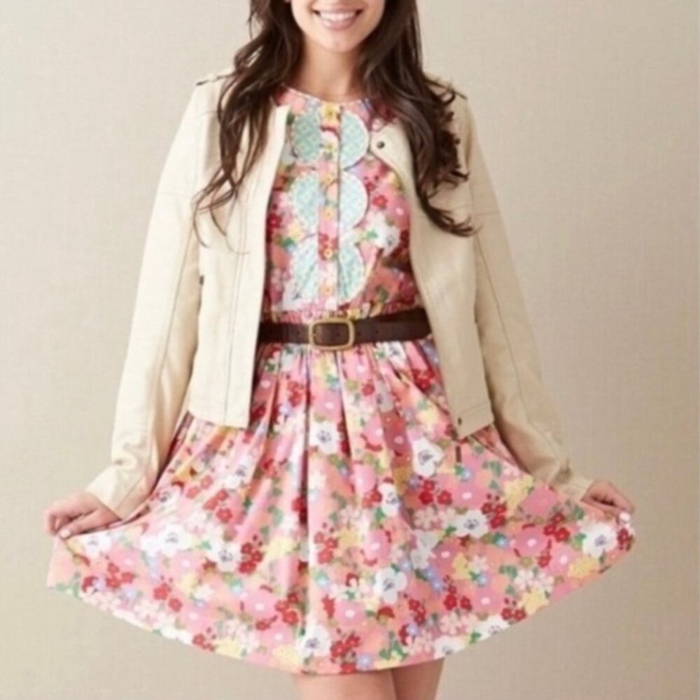 Matilda Jane Pink Floral Print Leah Sleeveless Women's Medium Fit & Flare Dress